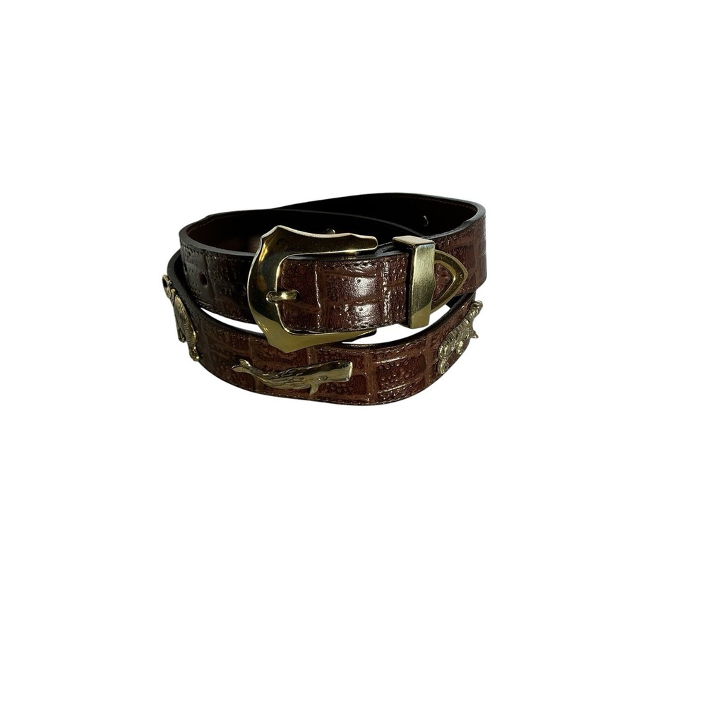 Honest by Brighton Safari Animal Belt Bren Leather Gold Tone Sz 32 Croc Embossed
